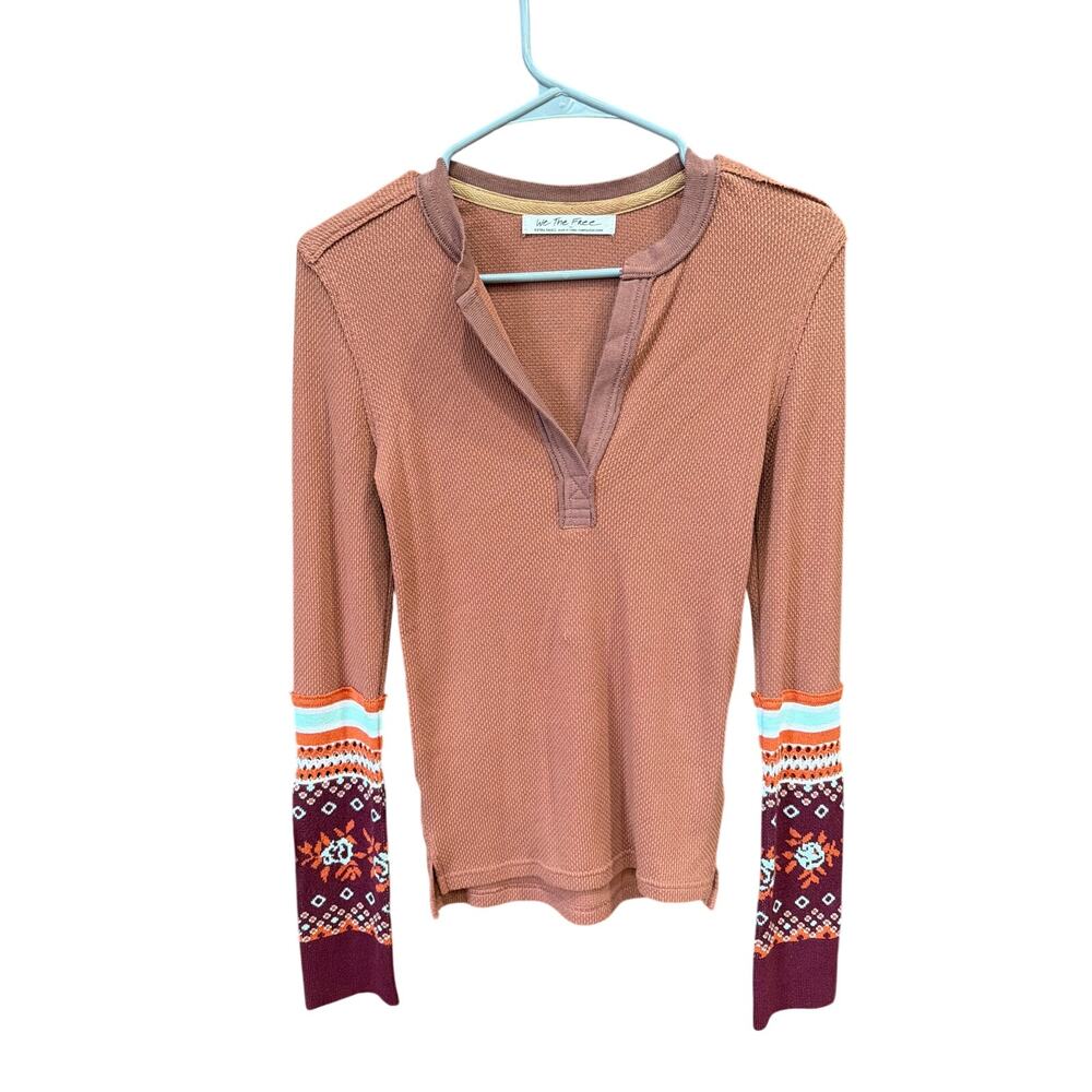 We The Free Women's Thermal Henley Top Patterned Cuff XS